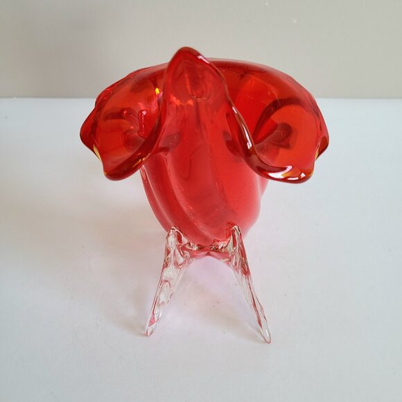 Murano Art Glass Cornucopia Jack in the Pulpit Red and Clear Vase. MCM decor. - Picture 4 of 14